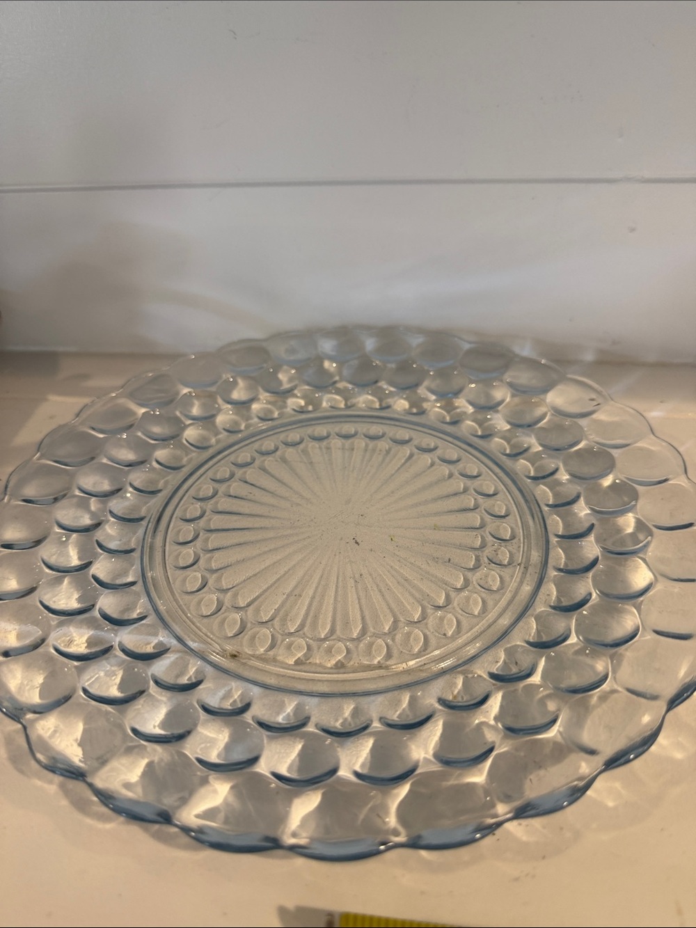 Vintage Clear Glass Decorative Serving Plate - I Transparent with a blue hue